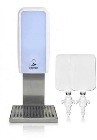 Blanc HYGIENIC Cosmos Sensor-Desinfektionsset Weiß + Tropfschale | Sensor-Desinfektionsspender, 3 Dosierstufen, Auffangschale, 2 L Desinfektion, bis zu 2.000 Anwendungen