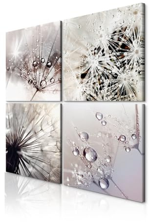 decomonkey Wandbilder Set Pusteblume 4 Teilig jedes Teil 40x40 cm Wanddeko | Strukturleinwand, Holzkeilrahmen, Leinwandbilder, Bild auf Leinwand, Kunstdruck, Wohnzimmer, Wanddekoration, Blumen, Abstrakt