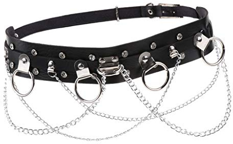 non-brand Damen Punk-Taillengürtel Ledergürtel mit Metallkette, in verschiedenen Farben - Schwarz, 95 cm