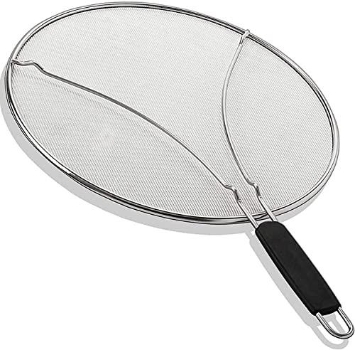 13 Grease Splatter Screen for Cooking | Stainless Steel Oil Splatter Guard and Ultra-Fine Mesh Protects Skin from Burns | TPR Tight-Grip Handle (Black)