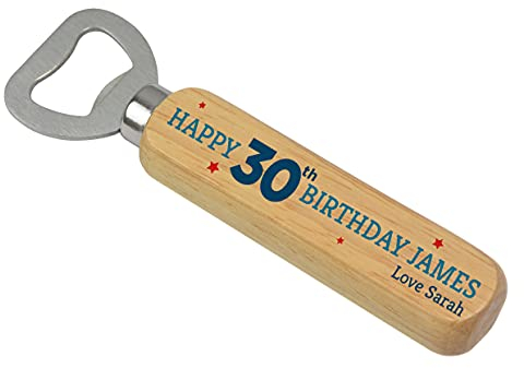 PERSONALISED 18th, 21st, 30th, 40th, 50th, 60th Birthday Gifts for Men, Son, Dad, Grandad, Brother, Uncle - ANY AGE and NAME - Wooden Beer Drinks Bottle Opener - Happy 30th Birthday Gifts for Him