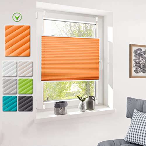 Deswell Plissee ohne Bohren Plisseerollo klemmfix Orange B65 x H130 cm Plisseerollo Stoff Sonnenschutz Leicht zu Montieren & Verspannt kinderleichte Montage 4Locks für Fenster & Tür