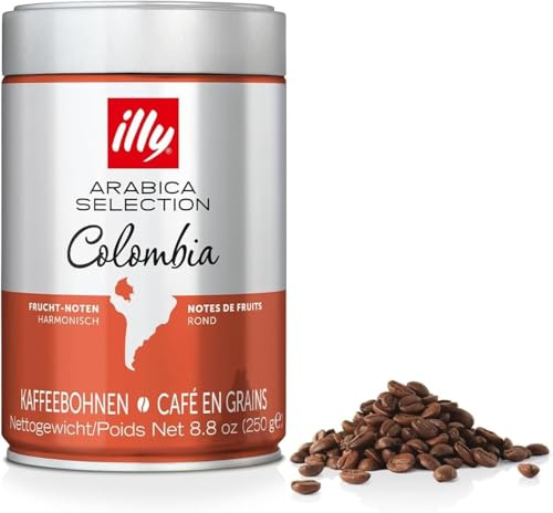 illy, Café en Grains Arabica Selection Colombie, 6 Boîtes de 250g | 100% Arabica avec des Notes Fruitées D'Agrumes et de Fruits Rouges, Goût Légèrement Acide, 1,5 kg au Total