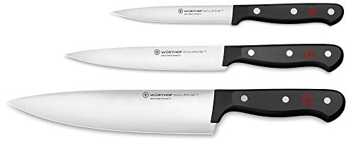 WÜSTHOF Gourmet Messersatz mit 3 Messern, 3-teiliges Set, Schwarz,silber