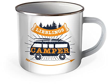 Trötsch Emaille Becher Camping Tasse Lieblings Camper: Kaffeetasse Teetasse Geschenkidee Geschenk Tasse Emaillebecher, Yellow