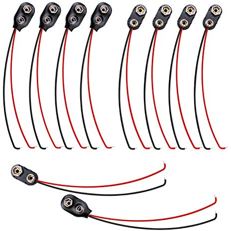 WJUAN 10 Stück Batterie Clip Anschluss Schnalle mit 15cm Anschlusskabel für 9v Blöcke I-Form Kunststoff und Leder Akku Halterung Clip Snap (Schwarz)