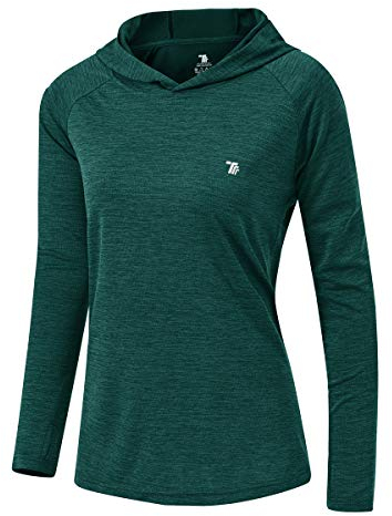 donhobo Damen UPF 50+ Sonnenschutz Hoodie Shirt Leichtgewicht Langarm Angeln Wandern Outdoor UV Shirt (Schwarzgrün, 2XL)