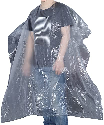 ZEONHAK Einweg-Umhänge, Friseursalon-Umhänge, 150 Stück, 160 x 130 cm, Einweg-Haarschnittumhänge, transparent, wasserdicht, Shampoo-Umhänge für Zuhause, Friseursalon, 0, 10