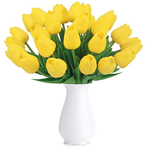 HAOSHICS Tulipanes artificiales falsos de Holanda, ramo de flores de látex para boda, hogar, hotel, fiesta, jardín, multicolor, 10 unidades (amarillo)