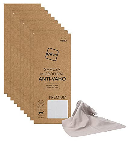 NK Gamuza Toallita Anti-Vaho para Todo Tipo de Gafas (Graduadas o de Sol), Cascos, Lentes, hasta 12 Horas de Duración - Reutilizable - Válido hasta 300 Usos (Pack 10 Unidades), Pack X10
