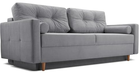 Fabryka Mebli Idźczak Schlafsofa Sofa Pastella Couch Ausklappbares Schlaffunktion Bettkasten - Kissen Bettzeugbehälter Hilfsautomat Wohnzimmer, Gästezimmer Modern Design (Queens 23 Dunkelgrau)