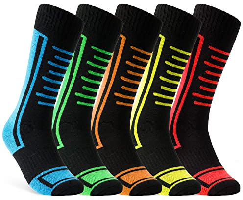 CityComfort Skisocken Set Kinder Wintersocken Snowboard Warme Thermo Funktionssocken Wintersport 5er oder 2er Pack 3-9 Jahren (31-36 EU, Schwarz-5 Pack)
