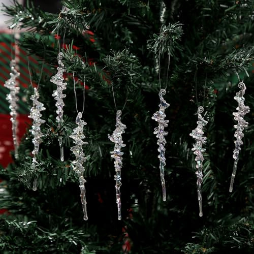 ANCADN 30pcs Acrylic Clear Icicles Ornaments Christmas Tree Decorations Pendant Icicle Christmas Hanging Decoration for Christmas Tree DIY Decorations Pendant Bulk(ab)