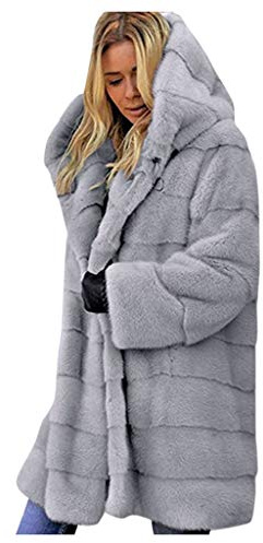 Damen Oversize Winter Mantel Faux Fur Kunstfell Jacke Kunstpelz Warm Lange Pelzmantel Felljacke Flauschige Elegant Cardigan Parka Coat mit Kapuze