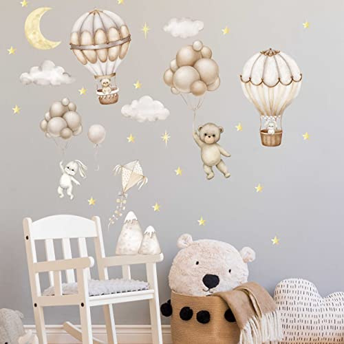 WANDKIND Heissluftballons Tiere V396 Wandtattoo Kinderzimmer | handgezeichnet | AUFKLEBER Kindergarten | Wandsticker Babyzimmer Bär Hase (40 x 40 cm)