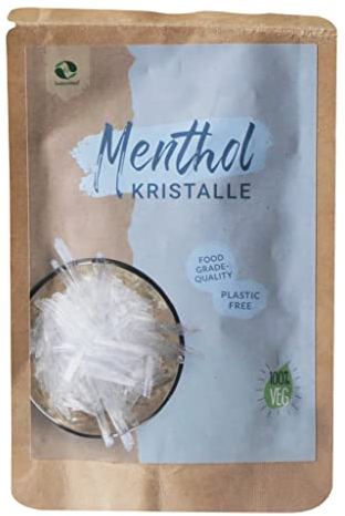 SudoreWell® Cristalli al mentolo in qualità alimentare, 100% puro olio di menta, in sacchetto di carta kraft (plastica free) da 10 g