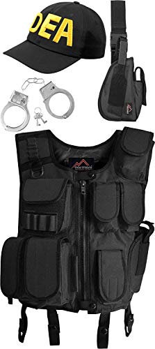 normani DEA-Agent-Outfit Narcos-Kostüm für Damen und Herren - Karnevalkostüm Faschingkostümset 5-Teilig inkl. Einsatzweste mit DEA-Patch Schwarz/DEA XL/XXL