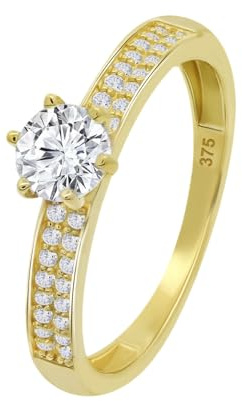 Time RoaD Anillo Mujer Oro 9K de 375 ml - Diseño Ergonómico y Ajuste Perfecto AF00050/14 - Ideal para Compromiso - Pedida - Alianza - Promesa - Con Circonita - Anillos Mujer