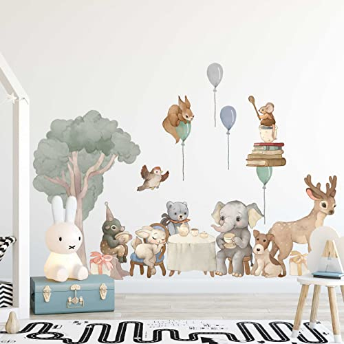 WANDKIND Waldtiere Wandtattoo Kinderzimmer V404 | handgezeichnet | AUFKLEBER Kindergarten | Babyzimmer Wandsticker Wanddeko Dekoration Feier im Garten (130 x 130 cm)
