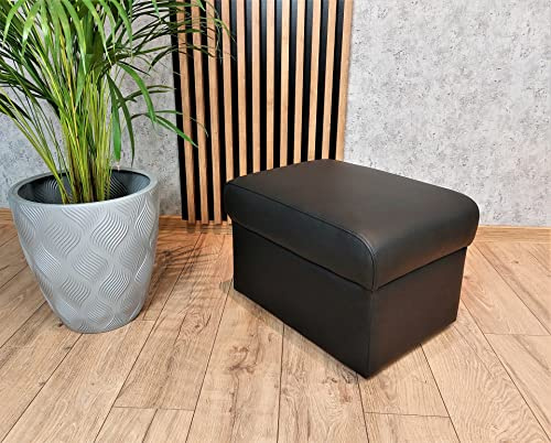 Quattro Meble Schwarzes Leder Hocker 60x45xH-40 cm aufklappbar mit Stauraum Echtleder Sitzhocker Rindsleder Sitzwürfel Fußhocker Polsterhocker Echt Leder Puff Lederhocker viele Farben