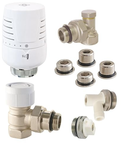SOMATHERM FOR YOU - Set mit Thermostatkopf T302 Universalwinkel komplett. | Rüsten Sie Ihren Heizkörper ganz einfach mit diesem Komplettset mit Thermostatventil, ästhetisch und ergonomisch aus.