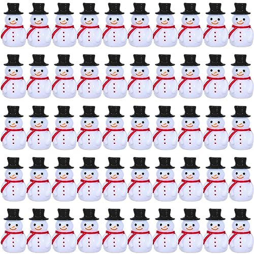 Liliful 50 Pcs Winter Mini Snowman Figurines Christmas Tiny Resin Snowman Decoration with Hat Xmas Micro Landscape Ornament Garden Accessories Mini Winter Ornaments for Crafts DIY Xmas Party