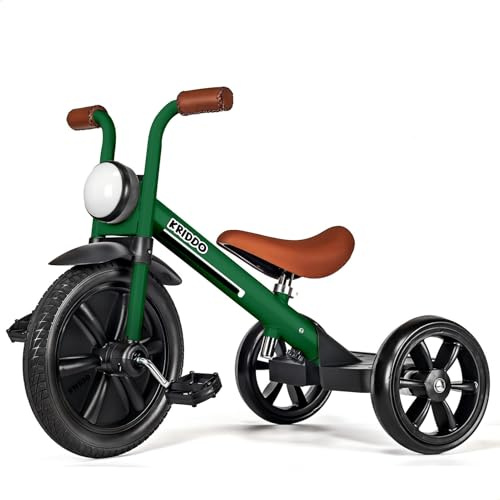 KRIDDO Kids Tricycles Age 2 Years to 5 Years, 12 Inch Puncture Free Rubber Wheel w Front Light, Adjustable Seat Height, Gift Toddler Tricycles for 2-5 Year Olds, Trikes for Toddlers, Green