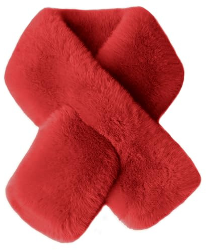 HEYANN Pelzkragen Damen Schal Damen in Pelzoptik aus Kunstpelz 80cm Damen Kunst Pelz Schal Pelzkragen Schal Winter Plüsch Warmer Schal Kunstpelz Kunstfell (Rot)