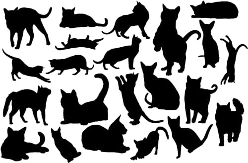 2 x Sheets of 22 Cat Feline Pet Silhouette Cute Stickers - Scrapbook Accessories - Car Decal - Water Bottles - Fun Gifts for Women - Labels (Black, 15cm x 10cm (Total Sheet Size))