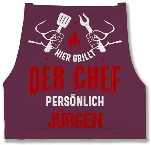 Schürze - Grillschürze Herren Männer - Hier grillt der Chef persönlich mit Namen - Grillzubehör Chef Vatertag Geschenkidee Papa - 85x69 - Aubergine - geschenke grillen personalisierte