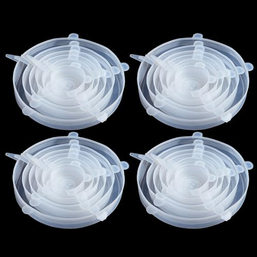 Coperchi elasticizzati in silicone, confezione da 24, coperchi ecologici riutilizzabili Miracle elasticizzati, copertura per alimenti per microonde, in silicone, per piatti, barattoli, ciotole
