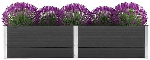 BAZZI Hochbeet Metall Hochbeete Für Garten Grau 250 x 100 x 54 cm, Kräuterhochbeet, Blumenkästen, Balkon Gartenbeet, Gemüsebeet, Pflanzenbeet, Großer Pflanzkübel Außen aus WPC