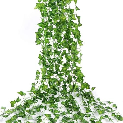 6 piezas de hiedra artificial para dormitorio estético, hiedra falsa, hiedra artificial, resistente a los rayos UV, hojas verdes falsas, decoración para interiores, exteriores, jardín, boda, pared