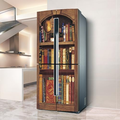 Pegatinas para refrigerador, adhesivo para nevera, cubierta completa para puerta, cubiertas para frigorífico, pegatinas de pared para calcomanía de cocina, librería y libro retro