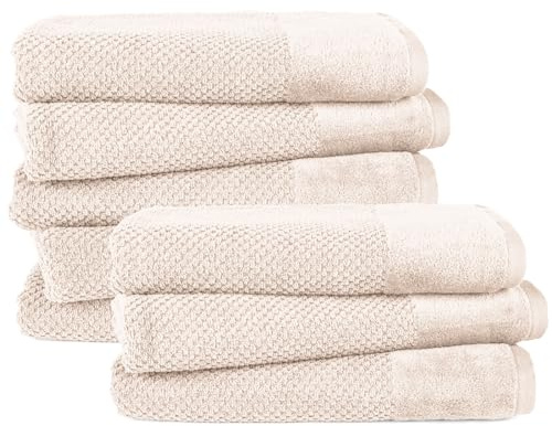 Pure Label Badetuch 70x140cm Set 8-TLG. aus 100% Baumwolle - Creme | Waschbar bis 60°C, trocknergeeignet - Oeko-tex zertifiziert
