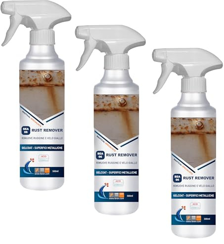 FAREN SEA 06 RUST REMOVER, Rimuovi Ruggine,Tracce di Corrosione e Velo Giallo da Gelcoat e Superfici Metalliche, Spray 500ml (3)