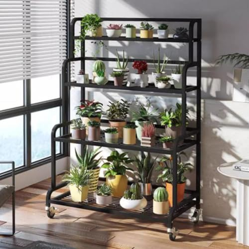 KADEUX 4 Ebenen Blumenständer Große Pflanzenständer Blumentreppe Aus Metall Modern Pflanzenregal Blumenbank Für Indoor Outdoor Pflanzen(Black,100cm)
