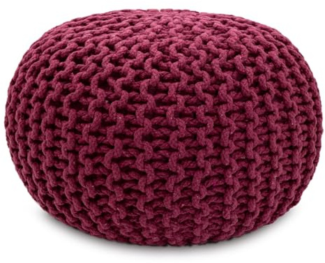 Amago home Strickhocker XXL Pouf Ø55 H37cm Bodenkissen Sitzpouf Baumwolle nachhaltig Farbe Bordeaux