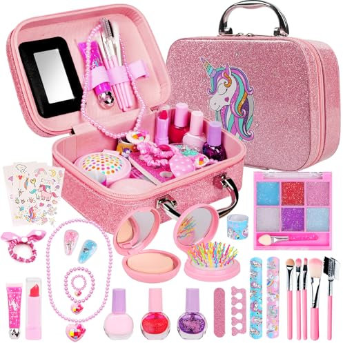 Kinderschminke Set Mädchen, Waschbar Schminke Kinder Schminkkoffer Mädchen Spielzeug Kinder Make Up Set Geburtstage Weihnachten Geschenke für Mädchen 4 5 6 7 8 9 10 Jahre