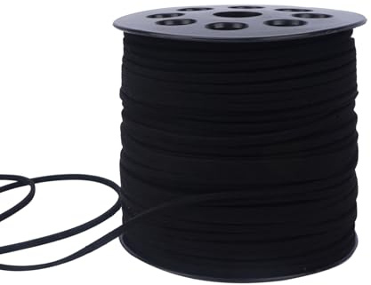 Luabue 1 Rotolo Cordoncino in Pelle Scamosciata Cordino in Pelle 2mm x 90m Cordino in Finta Corda Suede Cord Corda di Cuoio per Collana Braccialetti Confezione Regalo (Nero)