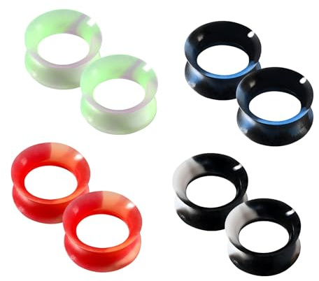 Longbeauty 4 Paare Silikon Tunnel Extra Weich und Flexibel Flesh Tunnel Ohr Plug Expander Piercing Schmuck für Damen und Herren, 16MM