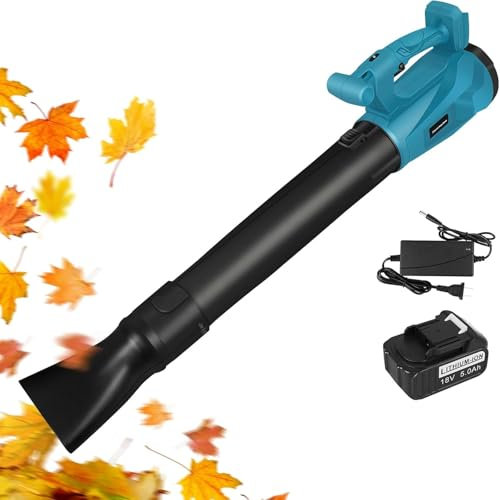 Soplador de hojas inalámbrico, aspiradora y trituradora de jardín 24000r/min, soplador de hojas con batería de ajuste de 6 velocidades con turbocompresor con 2 baterías y cargador para una fácil