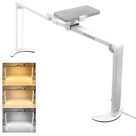 Andoer HD-M21X LED-Videoleuchte, 35W Faltbares Desktop-Fülllicht für Nagel-Schreibtischlampe 3200K–5600K mit Telefonhalter, LED-Fülllicht für Wimperntechnik, Make-up, Tattoo-Salon, Nageltechnik-Lampe