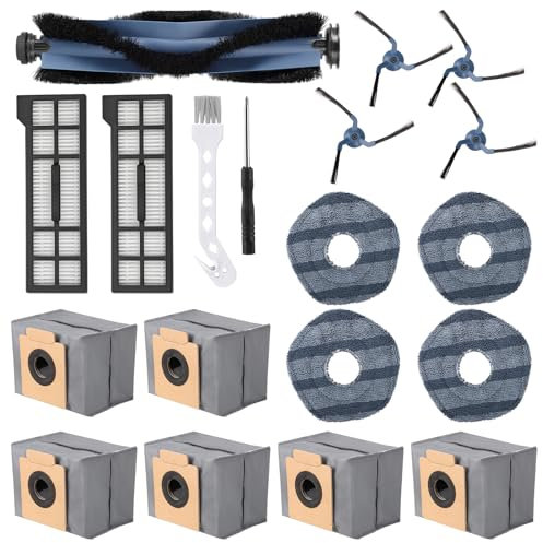 Luqixcey 19 Pack Replacement Parts Kit for eufy X10 Pro Omni Robot Vacuum,Accessories for eufy X10 Pro Omni with 1 Roller Brush,1 Bristle Brush,4 Side Brushes,2 Filters,6 Dust Bags,4 Mopping Pads