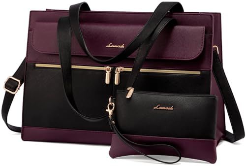 LOVEVOOK Laptop Bags for Women 17.3 Inch Ladies Work Bags Large Tote Bag with Laptop Compartment Designer Handbag Stylish PU Leather Briefcase for School Shoulder Bag for Office Business, Purple