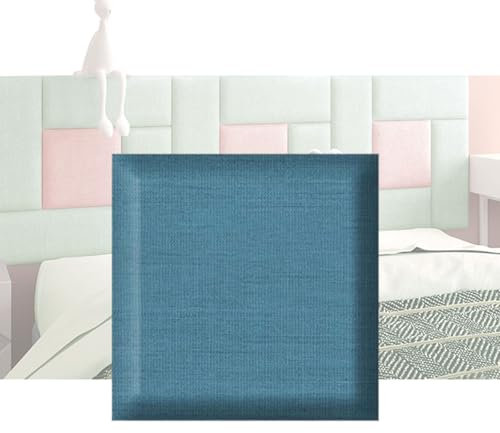 Aocet Bettrückwand Wandkissen Wandpolster Bett Kopfteil Kissen Selbstklebend für Kinderzimmer, Wandpaneele Gepolstert, 3,5 cm Verdickt, Wandschutz Kinderzimmer(Blau,30x30x3.5cm)