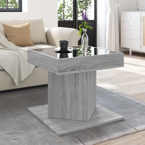 HEFZGDB LED-Couchtisch Grau Sonoma 50x50x45 cm Holzwerkstoff Kaffeetisch Couchtisch Klein Beistelltisch Klein Kleiner Beistelltisch für Wohnzimmer Garten Café Balkon