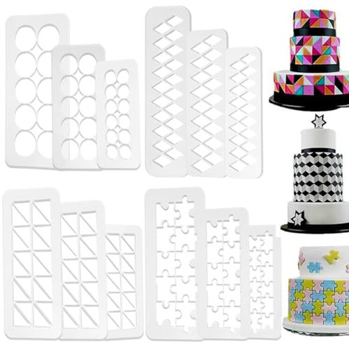 12 Pcs Square Fondant Cutter Puzzle Fondant Cutters - 4 Size Geometric Shape Fondant Cutter Cake Border Decorating Tool, Creative Cake Decorating