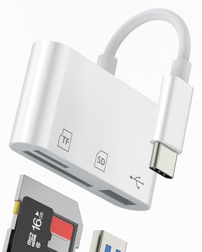 Lector Tarjeta USB C a SD Adaptador USB OTG Cable para iPhone16 15 Pro MAX Micro SD Card Reader para Apple Tipo C Cámara Memory TF Memoria MacBook para iPad Compatible con Samsung S24 S23 Android