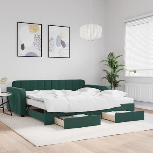 LAPOOH Tagesbett Ausziehbar mit Schubladen Dunkelgrün 100x200 cm Samt, Schlafsofa, Daybed, Bettsofa, Sofa Bed, Sofabett, Schlafcouch, Jugendbett, Bettgestell, Bettcouch - 3197010